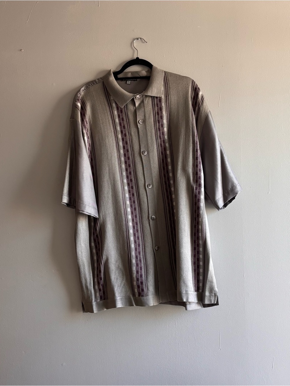 Silversilk Knit Short Sleeve Button Up Shirt Sweater Retro Mens Size XL Gray